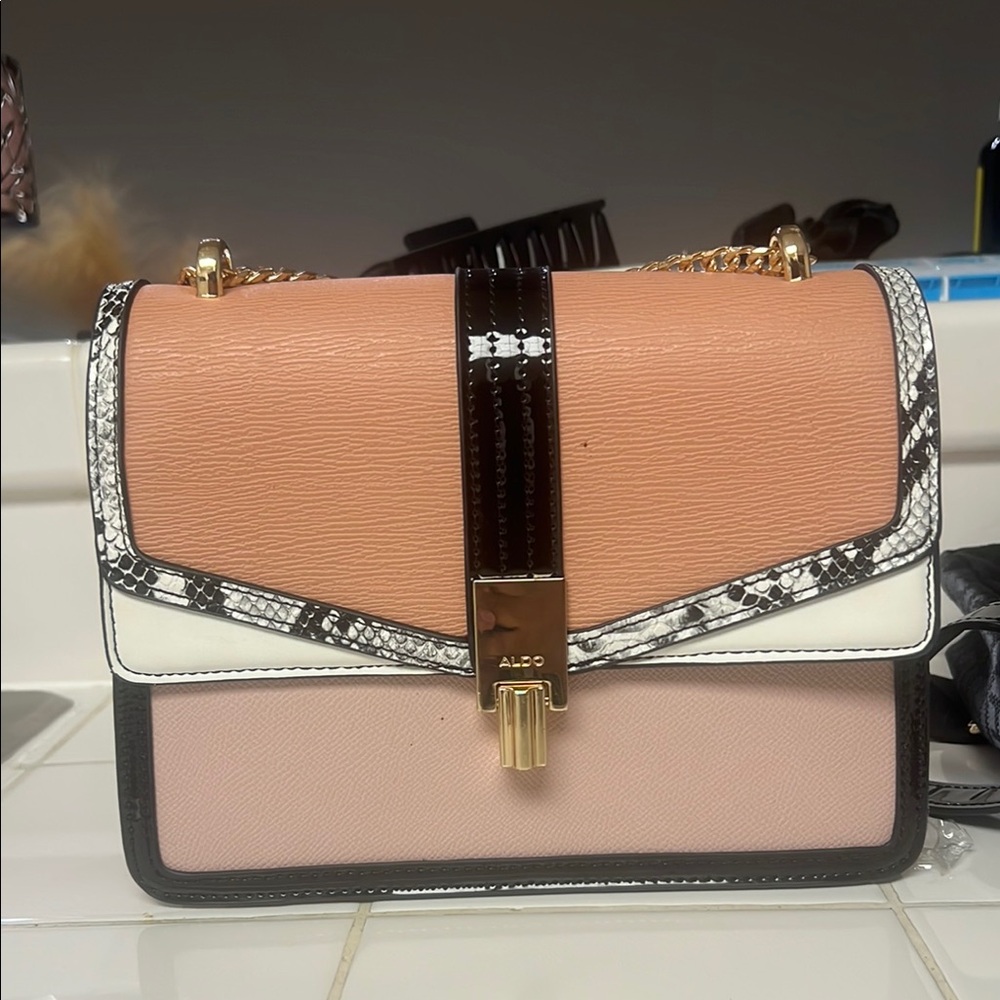 Aldo Pink and Black Crossbody Bag with Chain Strap